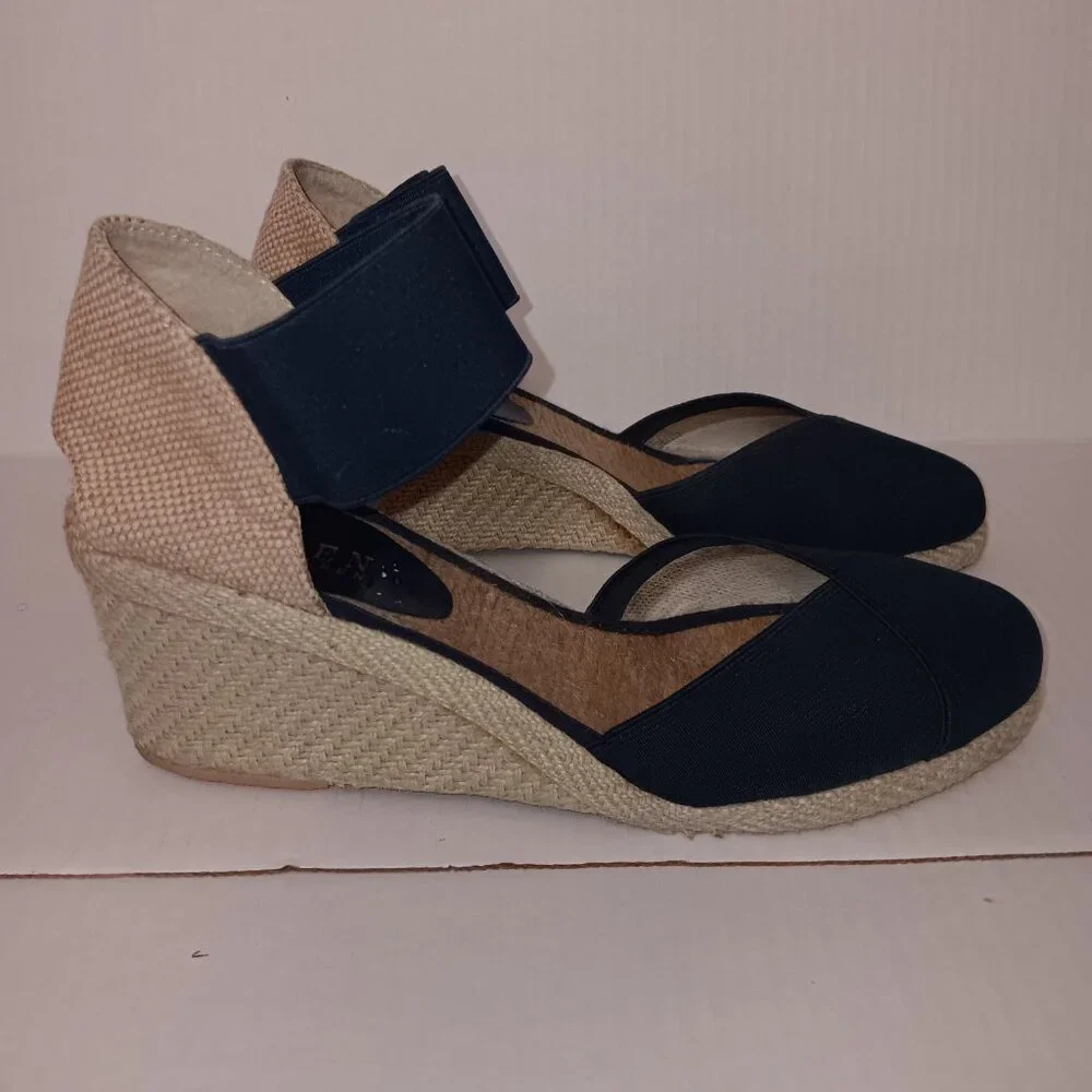 Lauren Ralph Lauren-Black Espadrille Wedge Sandals